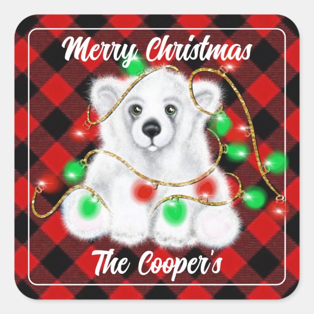 Christmas cute polar bear cub, Santa bear cub  Square Sticker (Front)