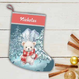 Christmas Cute Polar Bear In Winter Onederland Small Christmas Stocking
