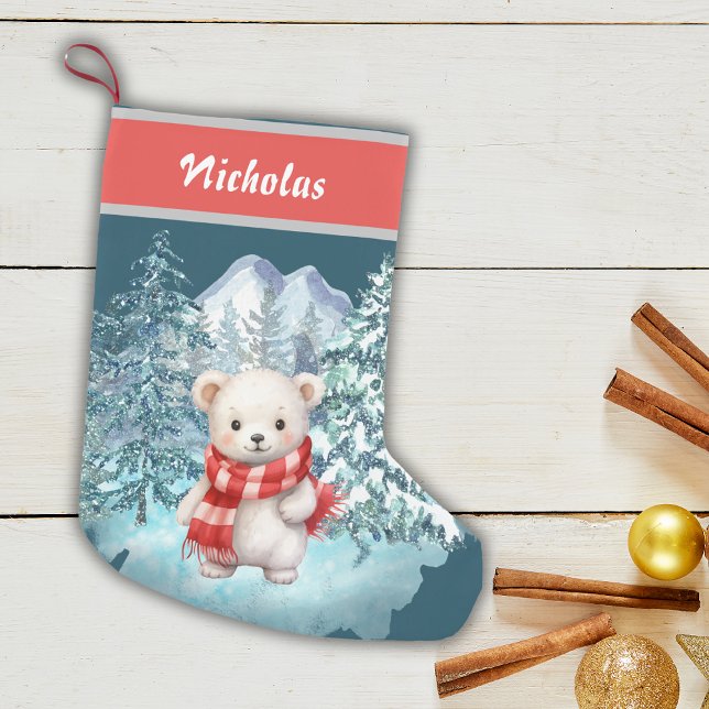 Christmas Cute Polar Bear In Winter Onederland Small Christmas Stocking (Creator Uploaded)