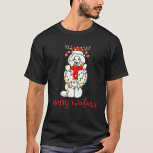 Christmas Cute Poodle Dog Holiday Lights Merry Woo T-Shirt