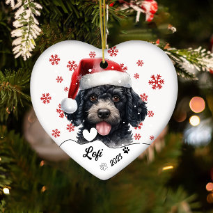 Christmas Cute Poodle Dog Personalised Ceramic Ornament
