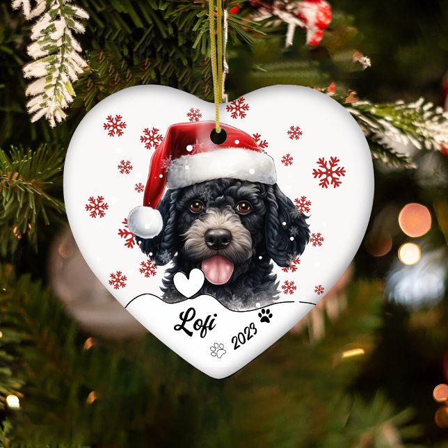 Christmas Cute Poodle Dog Personalised Ceramic Ornament (Creator Uploaded)