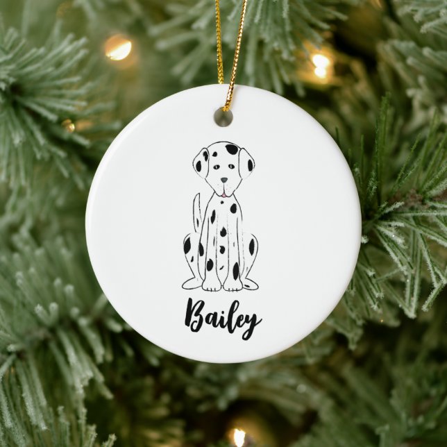 Christmas Cute Puppy Dog Dalmatian Holiday  Ceramic Ornament (Tree)
