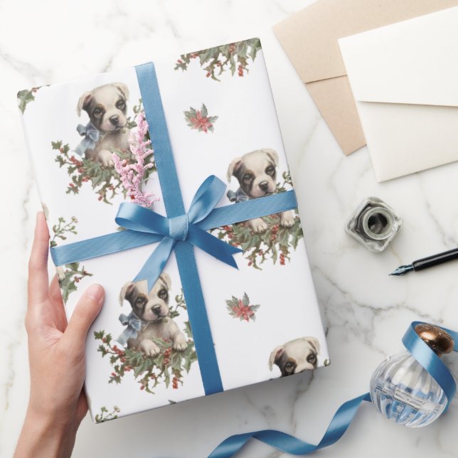Christmas Cute Puppy Dog Elegant Seamless Pattern Wrapping Paper (Gifting)