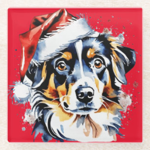 Christmas cute puppy glass coaster