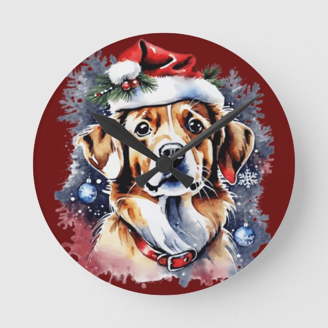Christmas cute puppy round clock (Front)