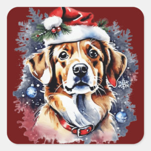 Christmas cute puppy square sticker