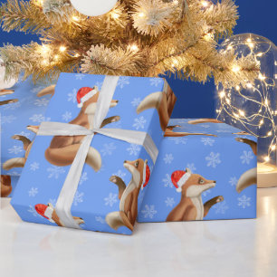 Christmas Cute Red Fox with Snowflakes Pattern Wrapping Paper