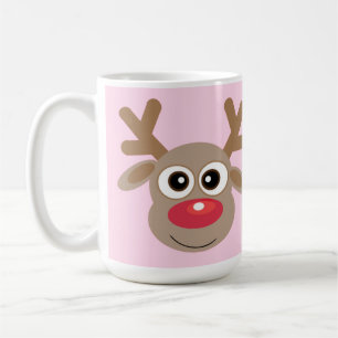 Christmas Cute Reindeer Cartoon Girly Pink Coffee Mug