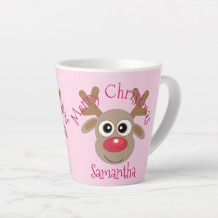 Christmas Cute Reindeer Cartoon Girly Pink Latte Mug