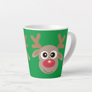 Christmas Cute Reindeer Cartoon Green Latte Mug