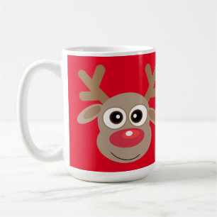 Christmas Cute Reindeer Cartoon Red Coffee Mug