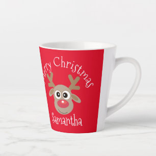 Christmas Cute Reindeer Cartoon Red Latte Mug