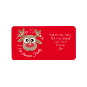 Christmas Cute Reindeer Cartoon Red Novelty Label