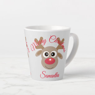 Christmas Cute Reindeer Cartoon Silver Gray Latte Mug