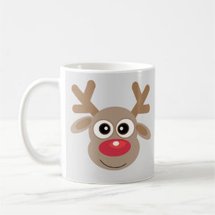 Christmas Cute Reindeer Cartoon Silver Grey Coffee Mug