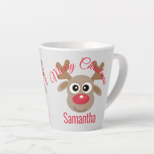 Christmas Cute Reindeer Cartoon Silver Grey Latte Mug