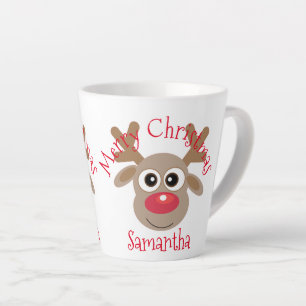 Christmas Cute Reindeer Cartoon White Latte Mug