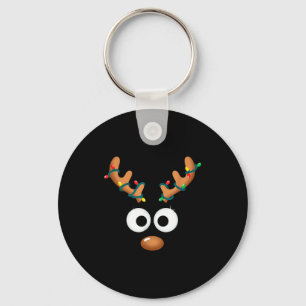 Christmas Cute Reindeer Face Antlers Wrapped In Li Key Ring