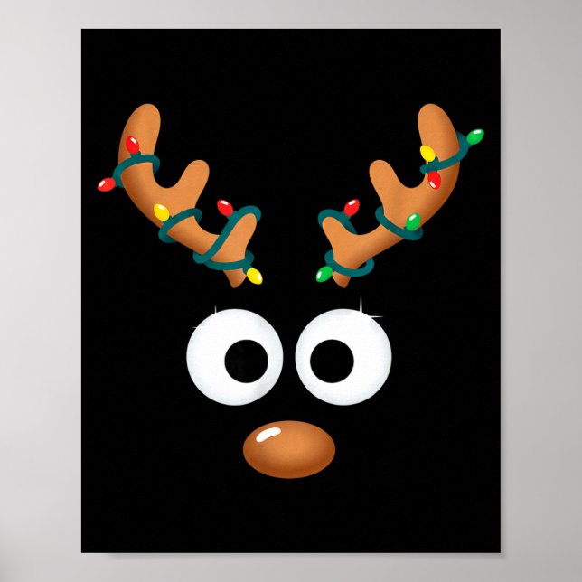 Christmas Cute Reindeer Face Antlers Wrapped In Li Poster (Front)