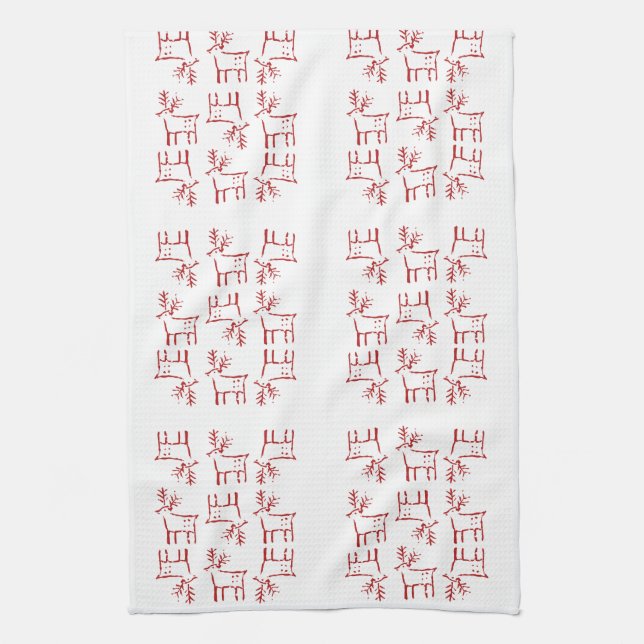 Christmas Cute Reindeer  Tea Towel (Vertical)