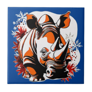 Christmas cute rhino ceramic tile