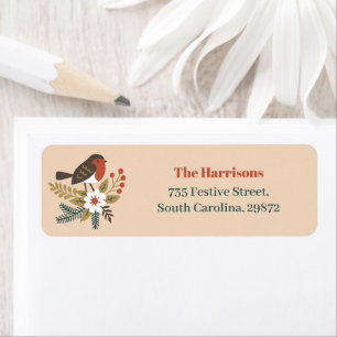 Christmas Cute Robin Taupe Return Address Label