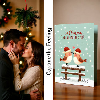 Christmas Cute Romantic Love Birds in Falling Snow Card