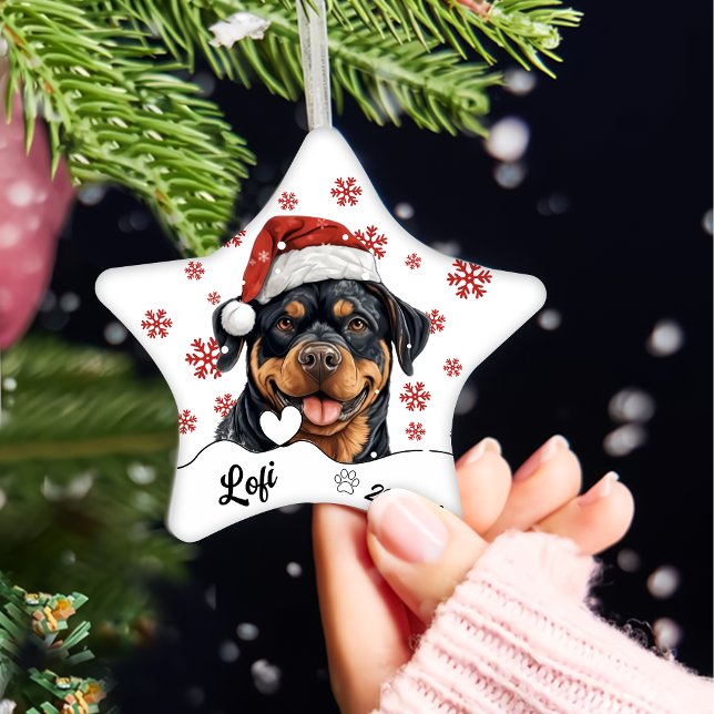 Christmas Cute Rottweiler Dog Personalised Ceramic Ornament (Creator Uploaded)