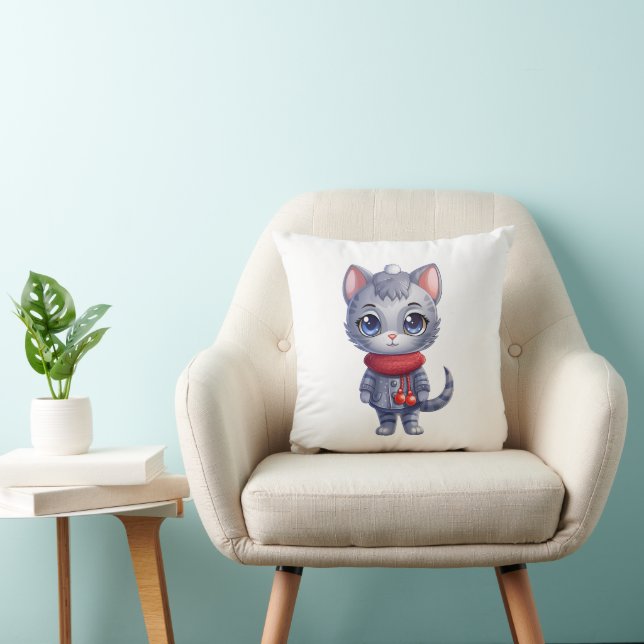 Christmas Cute Russian Blue Cat Cushion (Chair)