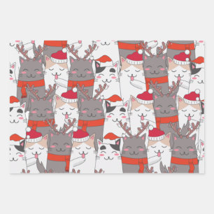 Christmas Cute Santa Cat Print Pattern, Xmas Decor Wrapping Paper Sheet