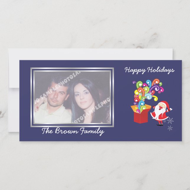 Christmas cute Santa Claus and gift box photo card (Front)