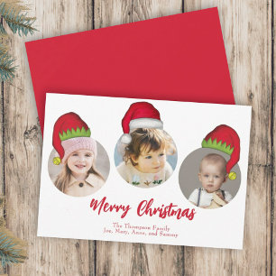 Christmas Cute Santa Elf Funny Whimsical 3 Photo Holiday Card