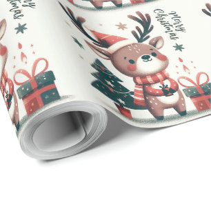 Christmas Cute Santa Reindeer gift box Wrapping Paper