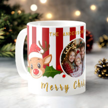 Christmas Cute Santa Reindeer & Holly Family Photo