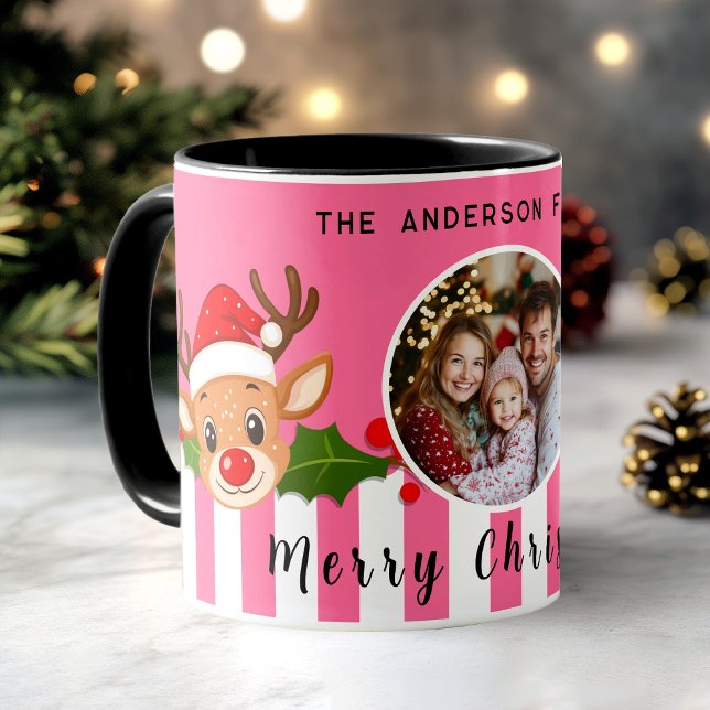 Christmas Cute Santa Reindeer & Holly Family Photo Mug (Christmas Cute Santa Reindeer & Holly Family Photo Mug)