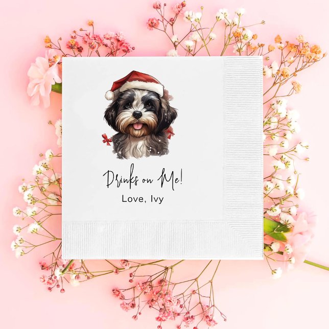 Christmas Cute Shih Tzu Dog Drinks On Me Napkin (Creator Uploaded)