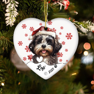 Christmas Cute Shih Tzu Dog Personalised Ceramic Ornament