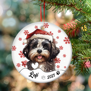 Christmas Cute Shih Tzu Dog Personalised Ceramic Ornament