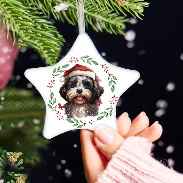 Christmas Cute Shih Tzu Dog Personalised Ceramic Ornament (Creator Uploaded)