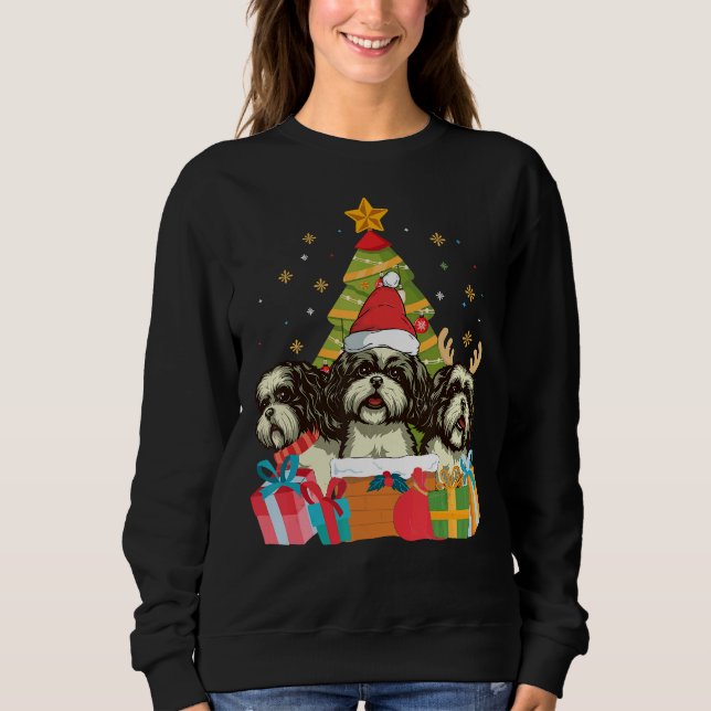 Christmas    Cute Shih Tzu Dog Xmas Tree     Sweatshirt (Front)
