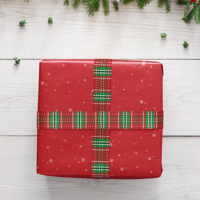 Christmas Cute Simple Red Plaid Pattern Rustic  Satin Ribbon (Classic red and green simple plaid pattern. )