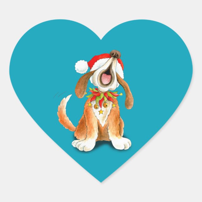 Christmas cute singing dog blue stickers (Front)