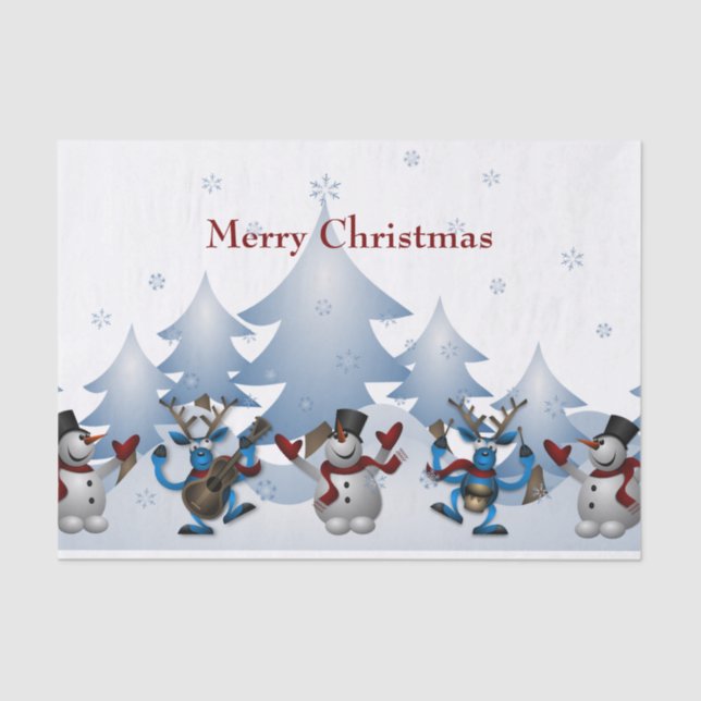 Christmas Cute Snowman and Reindeer Band Tissue Paper (Front)