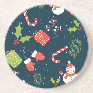 Christmas Cute Snowman Holiday Pattern Coaster
