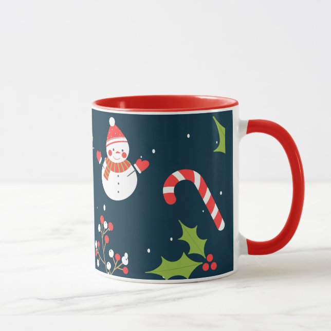 Christmas Cute Snowman Holiday  Pattern Mug (Right)
