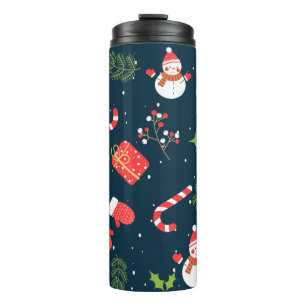 Christmas Cute Snowman Holiday  Pattern Thermal Tumbler
