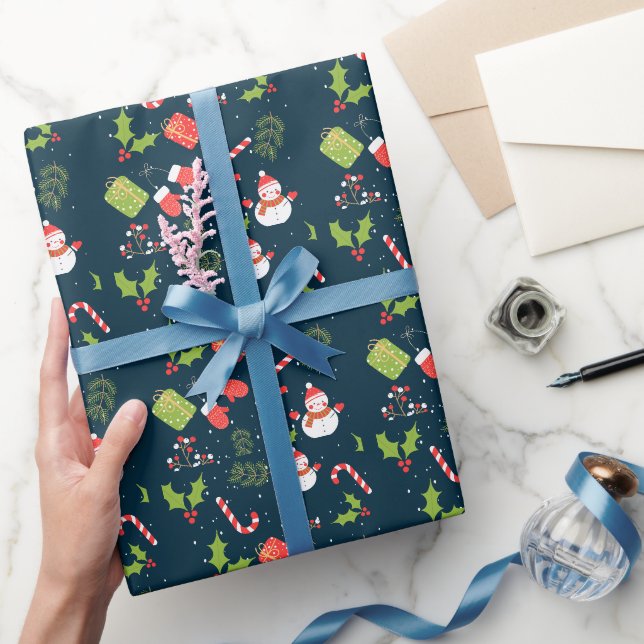 Christmas Cute Snowman Holiday  Pattern Wrapping Paper (Gifting)