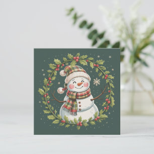 Christmas Cute Snowman Winter Season Holiday Card
