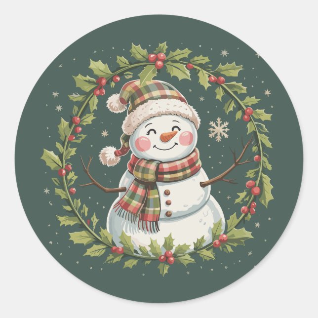Christmas Cute Snowman Winter Season Holiday Classic Round Sticker (Front)